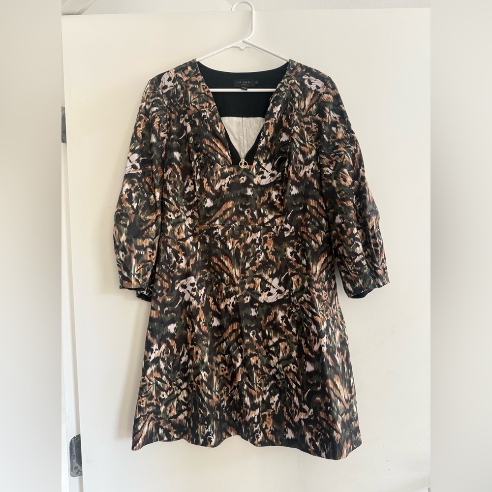 Ted Baker London Holiiy Dress Size 3 Urban Print Balloon Sleeve Stretch Cotton - Picture 3 of 6